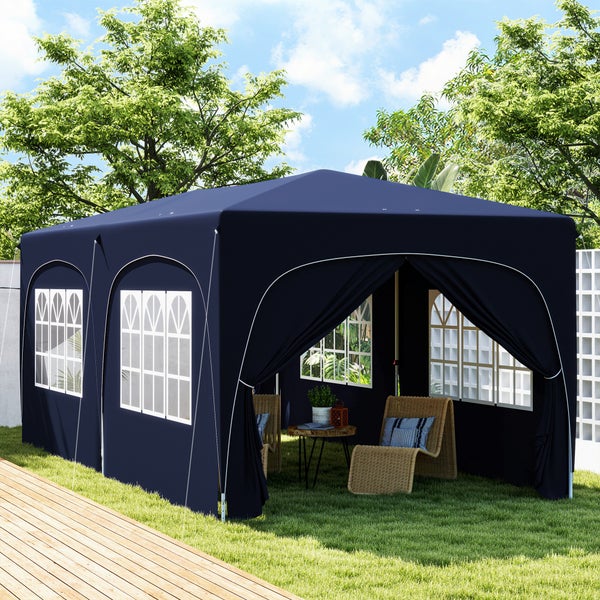 Outsunny Pavillon ca. 3x6m, wasserabweisend Stabil Winterfest Pop-up Faltpavillon, UV Schutz 50+, Faltbar Partyzelt Gartenzelt mit 6 Seitenteilen Tasche Gartenpavillon für Camping Garten, Dunkelblau