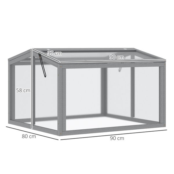 Outsunny Frühbeet Treibhaus, Gewächshaus Frühbeetkasten, 90 x 80 x 58 cm, Holz und Polycarbonat, Hellgrau