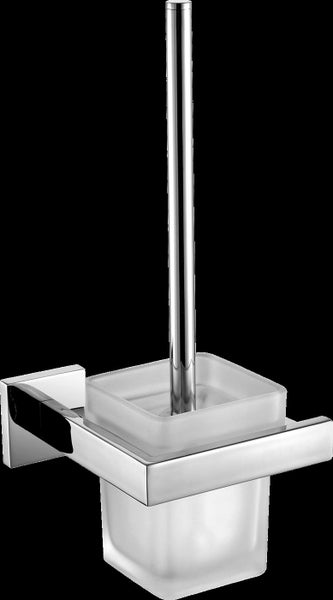 Wandmontierte WC Bürstengarnitur aus Metall mit mattem Glasbehälter