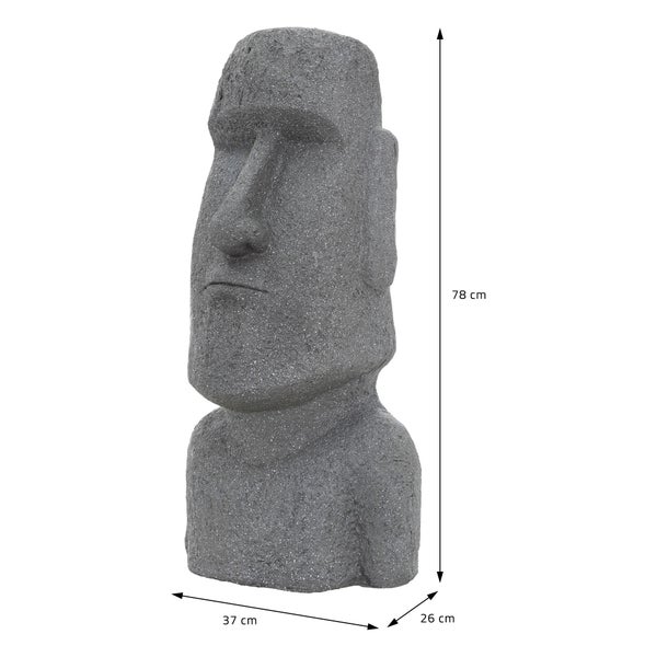 ECD Germany Moai Figur Rapa Nui Kopf 78cm hoch, aus wetterfestem Steinguss Kunstharz, Grau, Osterinsel Statue als Dekoration für Haus & Garten, Gartenfigur Dekofigur, Skulptur für Innen und Außen
