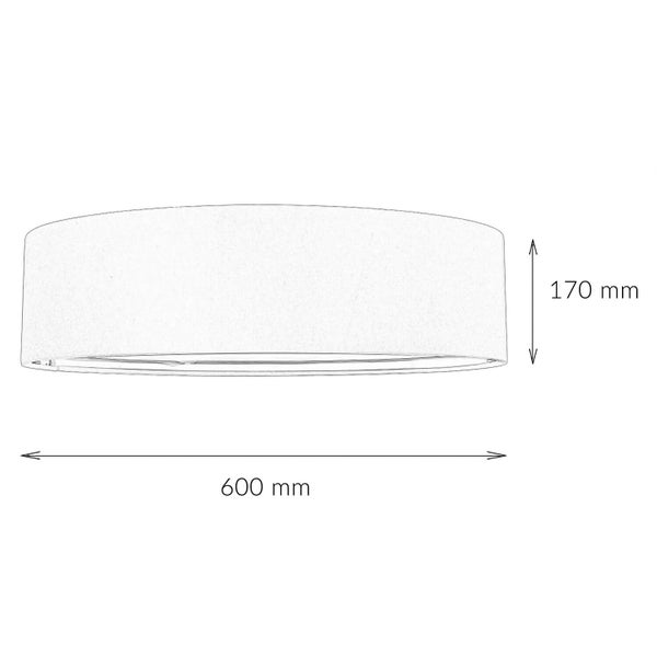Technische Zeichnung einer Deckenleuchte mit den Maßen 600 mm Breite und 170 mm Höhe