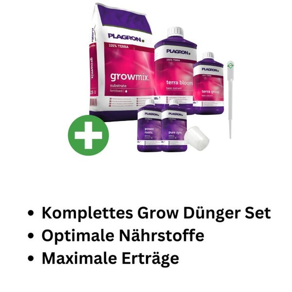 Plagron Growmix Erde-Set Medium 50L – Komplettes Set mit Terra Grow & Bloom Dünger, Pure Enzym & Power Roots – Für optimales Wachstum & gesunde Blüte mit Weedness Pipette