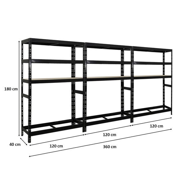 PROREGAL Mega Deal 3x Reifenregal Tiger HxBxT 180 x 120 x 40 cm bis zu 6 Reifen auf 1 Ebene mit 3 Fachboden Schwarz