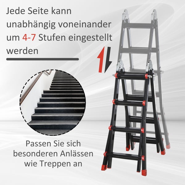 Mehrzweckleiter mit verstellbaren Sprossen für Treppen