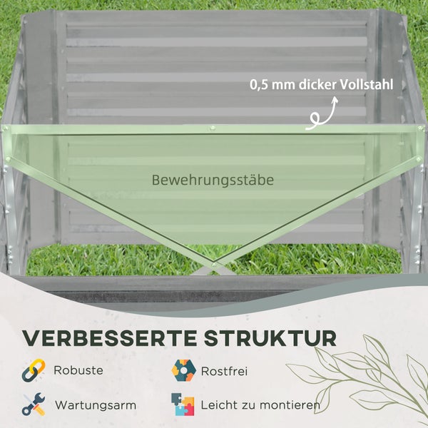 Outsunny Hochbeet aus Stahl, Pflanzbeet Frühbeet Gartenbeet Blumenkasten steckbar, Pflanzkasten Pflanzkübel 180x90x60cm für Garten Balkon Terrasse, Gemüsebeet für Blumen, Pflanzen, Obst