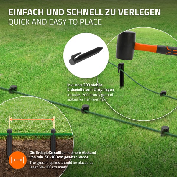 ECD Germany 50m Universal Begrenzungskabel für Mähroboter + 200 Erdnägel + 12 Kabelverbinder, Kupfer verzinnt, Begrenzungsdraht für Rasenmäher Rasenroboter, Kompatibel mit Gardena Bosch Husqvarna Worx
