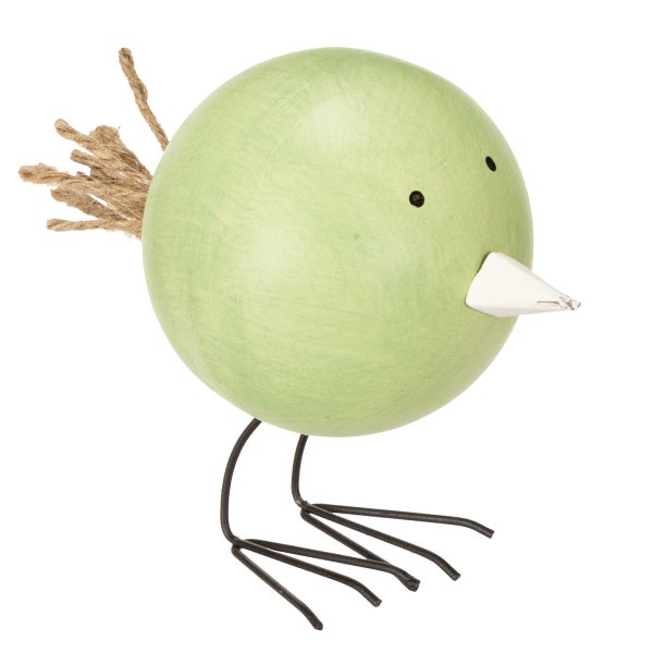 Deko Vogel Figur aus Holz mit Schnur Schwanz und Metallbeinen