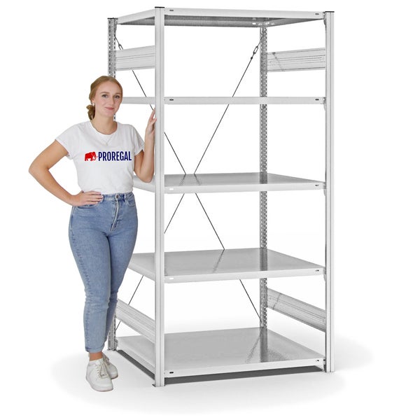 PROREGAL Fachbodenregal Stecksystem T-Profil Light-Duty Grundregal HxBxT 200 x 100 x 80 cm 5 Ebenen Fachlast 130 kg Einseitig Nutzbar Lichtgrau