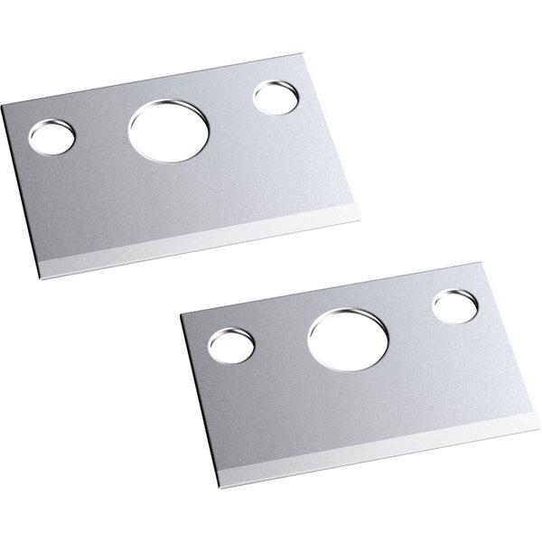 Zwei Hobelmesser aus Stahl mit Löchern