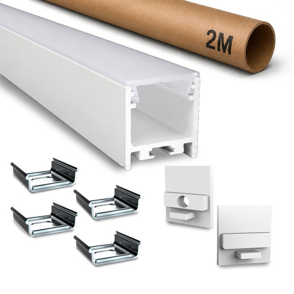 LED Aluminiumprofil Set 2 Meter mit Abdeckung Halteclips und Endkappen für LED Streifen