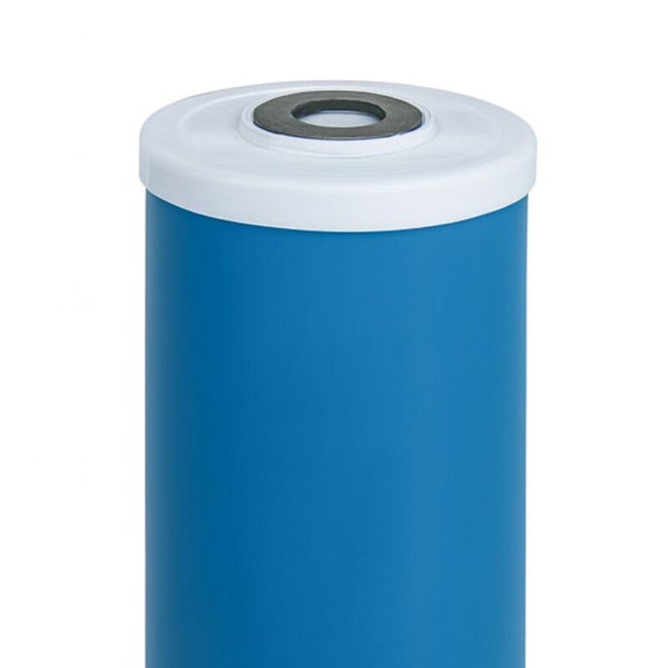Blaue Wasserfilterkartusche für Wasserenthärter mit weißem Deckel und schwarzer Dichtung