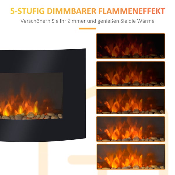 HOMCOM Elektrokamin, 65 x 11,4 x 52cm, Metall, Sicherheitsglas, Schwarz