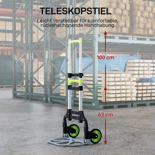 Teleskop Transportkarre mit einer Höhe von 100 Zentimeter und einer Breite von 63 Zentimeter
