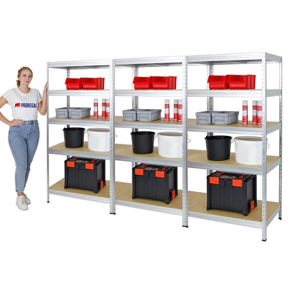 PROREGAL Mega Deal 3x Schwerlastregal Rivet HxBxT 180 x 90 x 60 cm Fachlast 250 kg Verzinkt