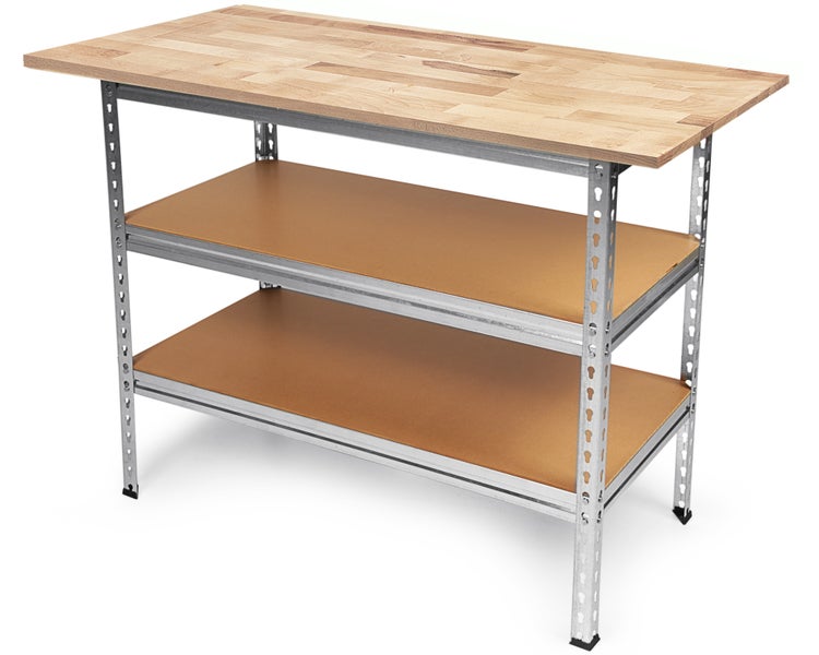 Ondis24 Werkbank Uwe 120cm Metallregal & Werktisch 92cm Buche, Werkstatteinrichtung, Werkbank