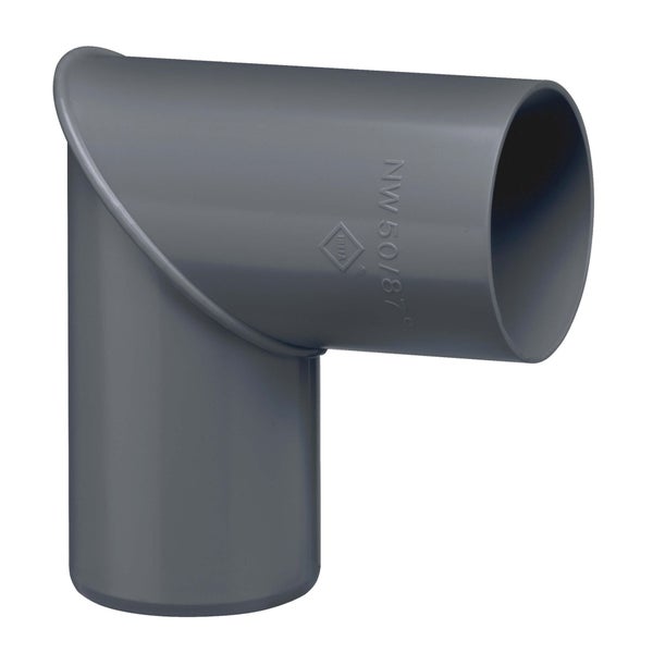 Grauer PVC-Rohrbogen 87 Grad mit Nennweite 50.