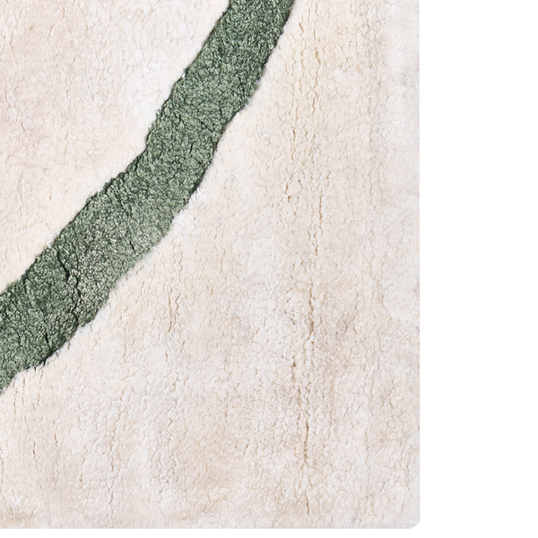 Hochflor-Teppich mit grüner geschwungener Linie, weiche Struktur