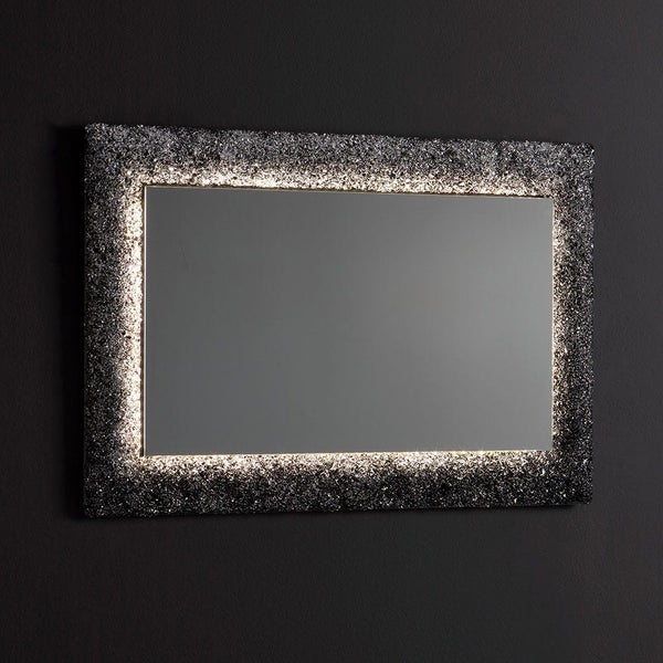 Reversibler Spiegel mit schwarzem Fused-Glas und Granulatrahmen 90 x 62 cm
