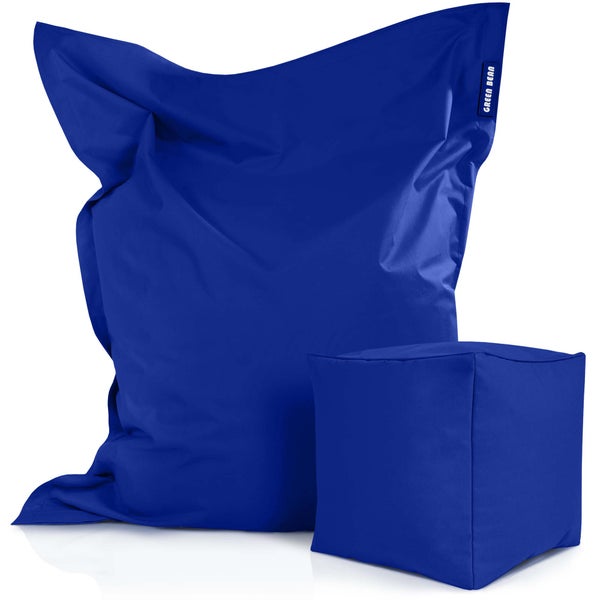 Green Bean© 2er Set XXL Sitzsack inkl. Pouf fertig befüllt mit EPS-Perlen - Riesensitzsack 140x180 Lounge Sitz-Kissen Bean-Bag Chair  - Blau