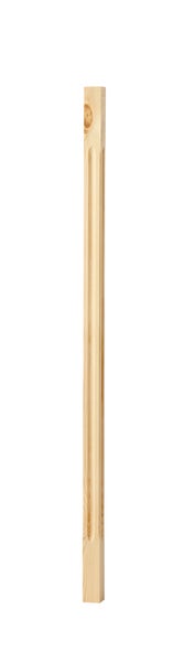 Eckiger Treppenstab aus Holz mit dekorativen Längsrillen und quadratischen Enden.