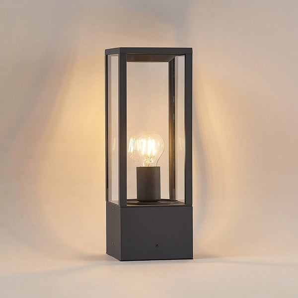Lindby Außenleuchte Peldar (spritzwassergeschützt (Modern) in Schwarz aus Aluminium (1 flammig, E27) - Wegeleuchte Pollerleuchte Wegelampe Sockelleuchte