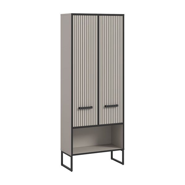 Bagno Hochschrank Bad 2 Türen hellgrau, cremefarben. 59 X 32 X 159 cm