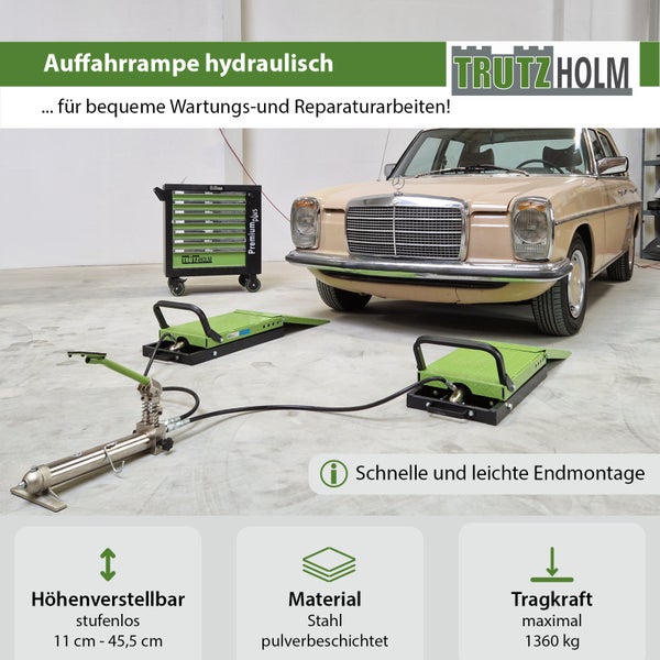 Auffahrrampe hydraulisch 1360 kg Breite je 34 cm Hebebühne doppelt Wagenheber Pkw schwarz/grün