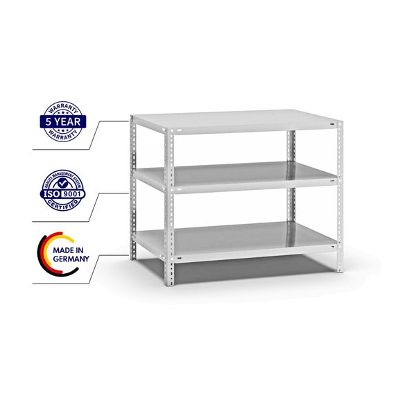PROREGAL Fachbodenregal Schraubsystem Light-Duty Grundregal HxBxT 80 x 100 x 60 cm 3 Ebenen Fachlast 125 kg Beidseitig Nutzbar Lichtgrau
