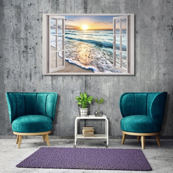 Bilder Fenster Strand Meer Leinwandbild Wohnzimmer 120X80 cm