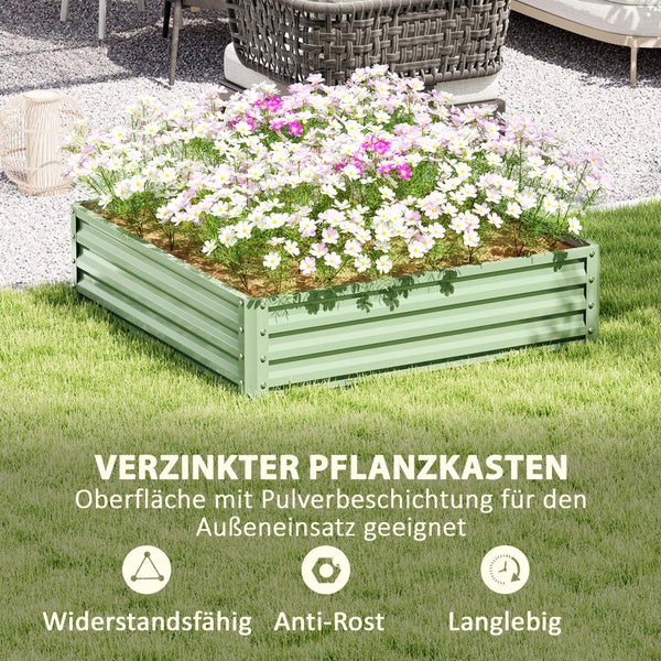 Outsunny Hochbeet, Blumenkasten, Gemüsebeet, Pflanzkasten, Kräuterbeet für Garten, Terrasse, Balkon, Stahl, Grün, 120 x 120 x 30 cm