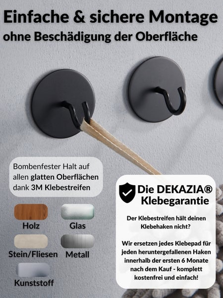 DEKAZIA® Garderobenhaken Vintage | Kleiderhaken schwarz | Wandhaken schwarz | Klebehaken schwarz Haken selbstklebend Klebehaken Bad Handtuchhaken Küchenhaken selbstklebende Haken rund rustikal