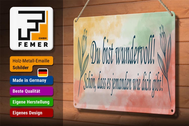 Blechschild Spruch 30x20cm du bist wundervoll schön das es