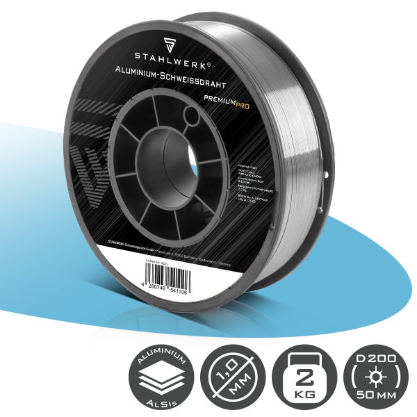 Stahlwerk Aluminium-Schweißdraht PremiumPro, AlSi5, 1,0 Millimeter Durchmesser, 2 Kilogramm Spule.