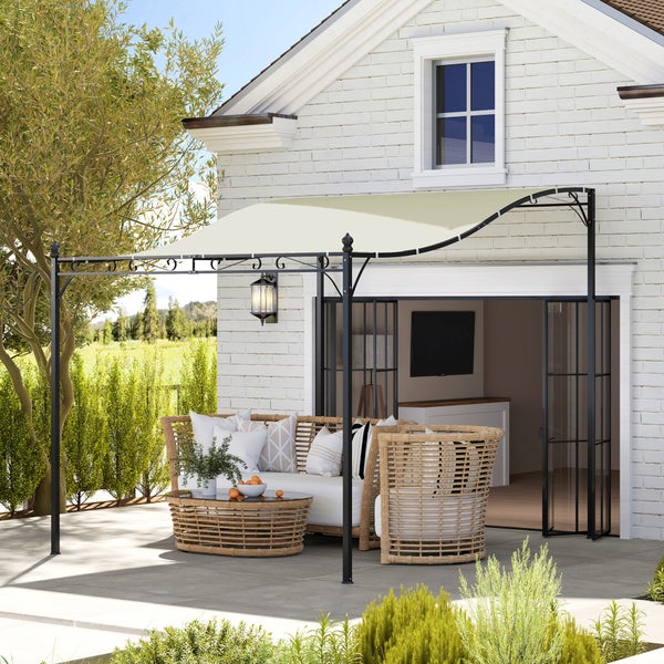 Outsunny Anbaupavillon Pergola mit Dach, Wasserabweisend Pavillon Vordach, freistehend Gartenpavillon Terrassenpavillon Überdachung Sonnenschutz für Terrasse Garten ca. 2,5x3x2,5 m Cremeweiß