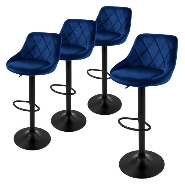 ML-Design Barhocker 4er Set, Bezug aus Samt, Blau, Gepolsterter Barstuhl mit Rückenlehne und Fußstütze, Tresenhocker höhenverstellbar 62-82 cm, 360° drehbar, Bistrohocker Hocker Drehstuhl Barstühle