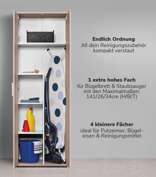 mokebo Schrank Set 2-teilig in Braun 'Die Allzweckwaffe', Set aus Besenschrank und Mehrzweckschrank