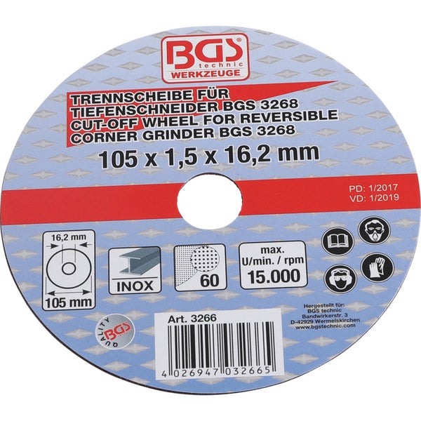 BGS Trennscheibe für BGS Tiefenschneider Ø 105 x 1,5 x 16,2 mm - 3266