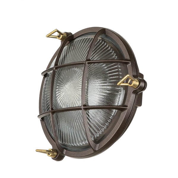 Runde Wandleuchte mit Schutzgitter und geriffeltem Glas