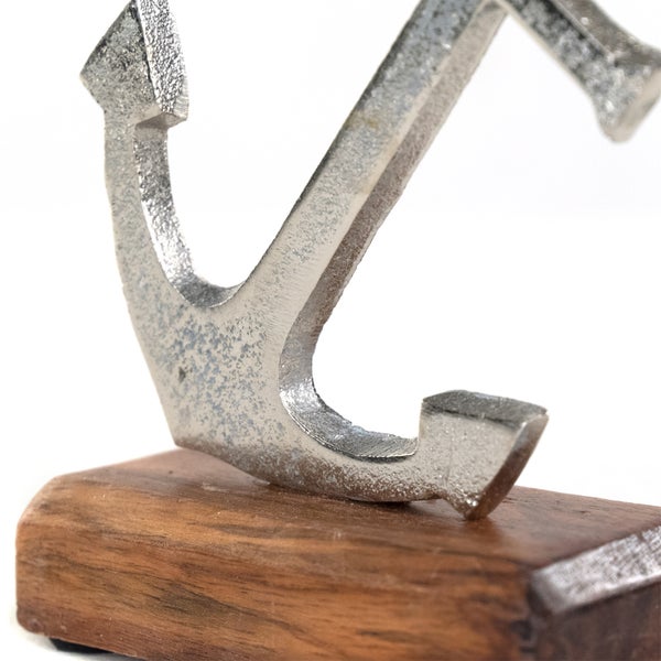 Aufsteller Maritim Anker  Metall, Mangoholz silber-braun