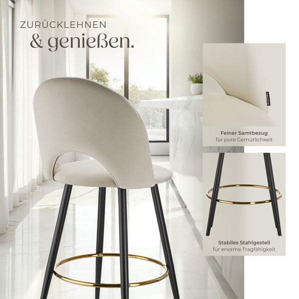 Barhocker mit Samtbezug und Stahlgestell