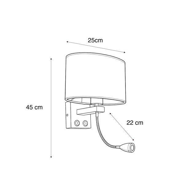 Technische Zeichnung einer Wandleuchte mit den Maßen 45 cm Höhe, 25 cm Breite und 22 cm Tiefe.
