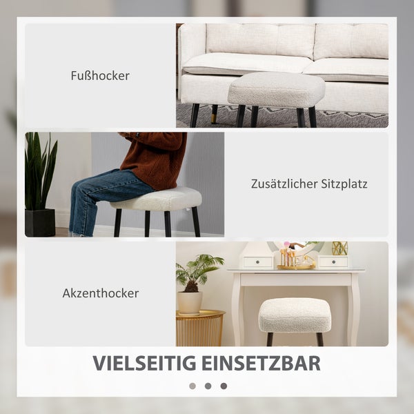 HOMCOM Fußhocker Sitzhocker Quadratischer Schminkhocker Fußstütze mit Kaschmir-Optik, Stahlbeine, für Wohnzimmer, Schlafzimmer, Hellgrau, 42 x 42 x 47 cm