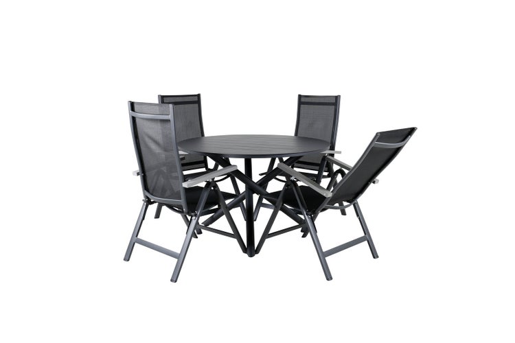 Alma Gartenset Tisch Ø120cm und 4 Stühle L5pos Albany schwarz. 120 X 120 X 75 cm