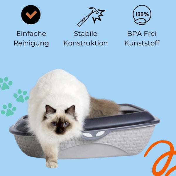 Katzentoilette XXL 60 cm Rattan Optik Katzenklo Katzen Schalen Toilette WC Rand