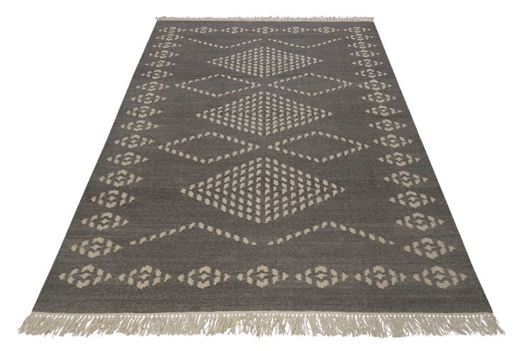 Kelim Teppich Dunkelgrau aus Wolle Belmont Green Looop 80x150 cm