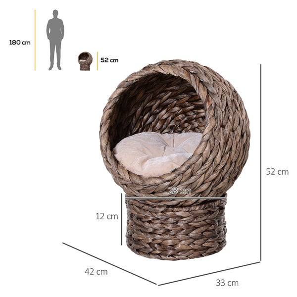PawHut Rattan Katzenkorb, 42 x 33 x 52 cm, Wasserhyazinthe, Dunkelbraun