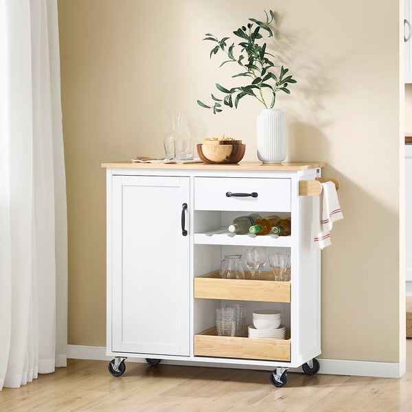 Küchenwagen mit Schublade, Tür und Regalen auf Rollen