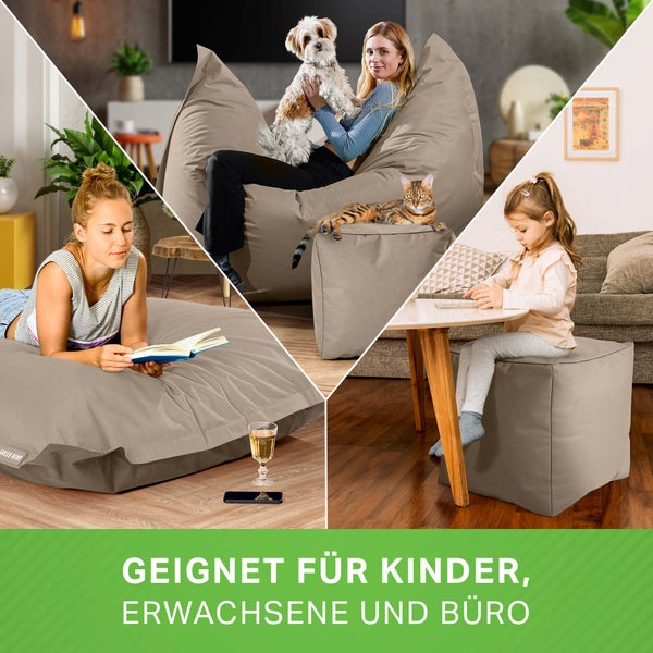 Green Bean 2er Set XXL Sitzsack inkl. Pouf fertig befüllt mit EPS-Perlen - Riesensitzsack 140x180 Lounge Sitz-Kissen Bean-Bag Chair  - Taupe