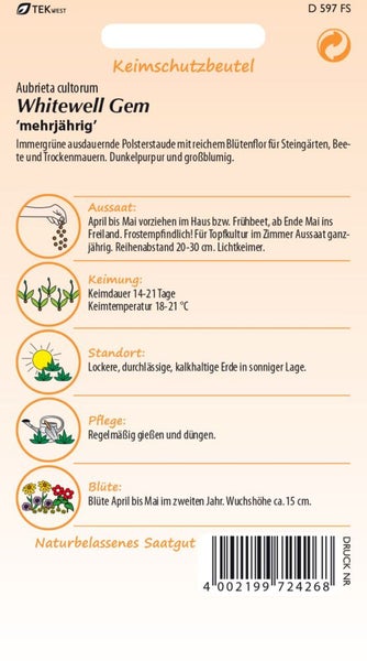 Aubrieta cultorum Whitewell Gem Saatgutpackung für mehrjährige Polsterstauden