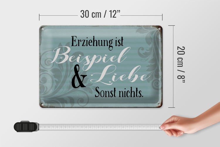 Blechschild Spruch 30x20cm Erziehung ist Beispiel und Liebe